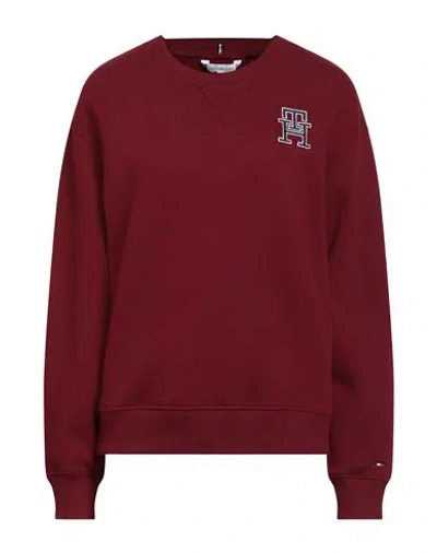 Tommy Hilfiger Woman Sweatshirt Burgundy Size L Cotton, Polyester In Red