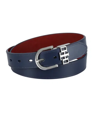 Tommy Hilfiger Women's 2-in-1 Reversible Th Monogram Strap Keeper Dress Casual Belt In Navy,red