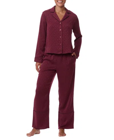 Tommy Hilfiger Women's 2-pc. Satin Logo Notch Collar Pajamas Set In Deep Rouge