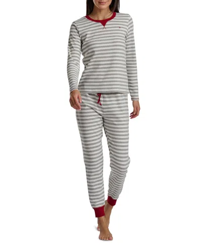 Tommy Hilfiger Women's 2-pc. Packaged Printed Thermal Pajamas Set In Gray
