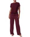 Tommy Hilfiger Short Sleeve Woven Pajama Set In Deep Rouge