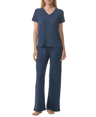 Tommy Hilfiger Women's 2-pc. Short-sleeve Ribbed Pajamas Set In Sky Captai