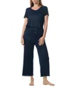Tommy Hilfiger Women's 2-pc. Short-sleeve T-shirt & Wide-leg Cropped Pants Pajama Set In Sky Captain Pointelle