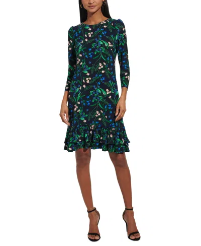 Tommy Hilfiger Women's 3/4-sleeve Ruffle-hem Dress In Jolly Green Multi