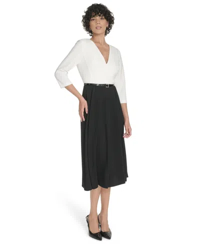 Tommy Hilfiger Women's 3/4-sleeve V-neck Midi Dress In White