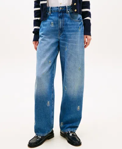 Tommy Hilfiger Mid Rise Wide Barrel Leg Jeans In Blue