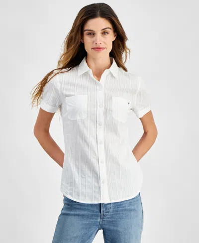 Tommy Hilfiger Women's Amelie Cotton Textured Camp Shirt In Brt White