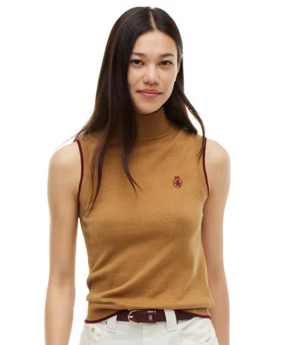 Tommy Hilfiger Women's American Icons Sleeveless Turtleneck Cotton/cashmere-blend Vest In Brown