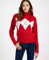 Tommy Hilfiger Womens Argyle Ribbed Knit Turtleneck Sweater In Scarlet