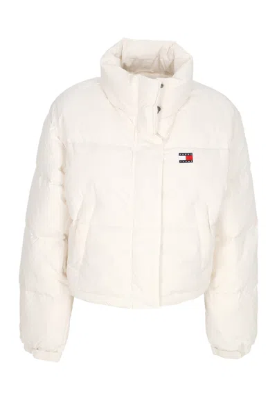 Tommy Hilfiger Women's Back Flag Alaska Puffer Ancient White In Bianco Chiari E Naturali