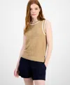 Tommy Hilfiger Women's Basketweave Contrast-trim Sweater In Nude