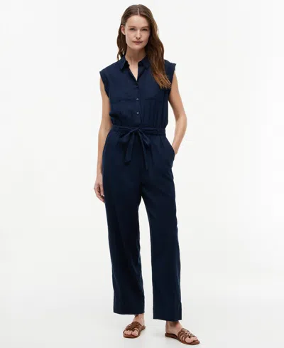 Tommy Hilfiger Women's Belted Collared Jumpsuit In Blue