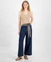 Tommy Hilfiger Women's Belted High Rise Wide-leg Jeans In Soft Rinse