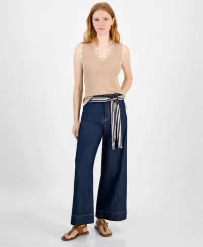 Tommy Hilfiger Women's Belted High Rise Wide-leg Jeans In Soft Rinse