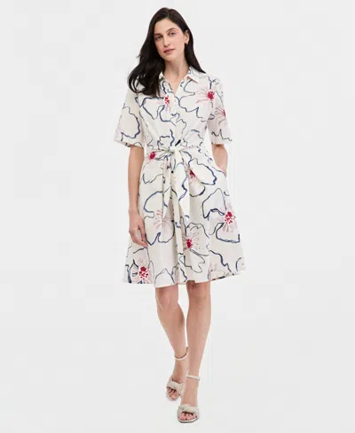 Tommy Hilfiger Women's Belted Midi Dress In White