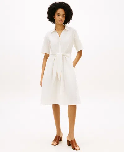 Tommy Hilfiger Women's Belted Midi Dress In White