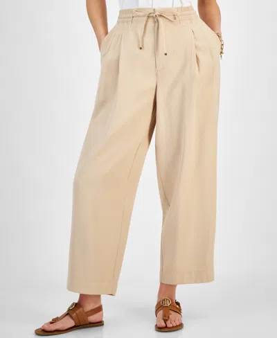 Tommy Hilfiger Women's Belted Pleated-front Ankle Pants In Sand