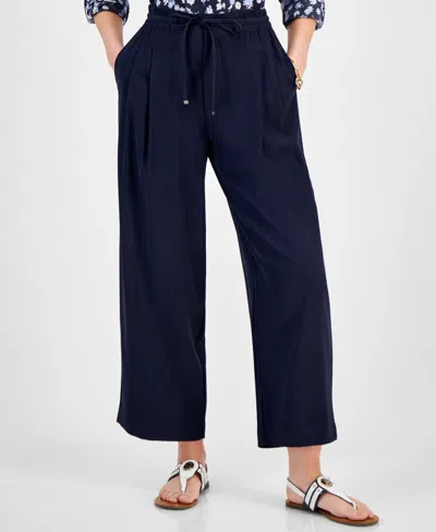 Tommy Hilfiger Women's Belted Pleated-front Ankle Pants In Sky Capt