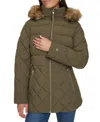 Tommy Hilfiger Women's Bibbed Faux-fur-trim Hooded Puffer Coat, Created For Macy's In Juniper