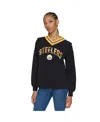 Tommy Hilfiger Women's Black Pittsburgh Steelers Alice V-neck Pullover Sweatshirt In Black