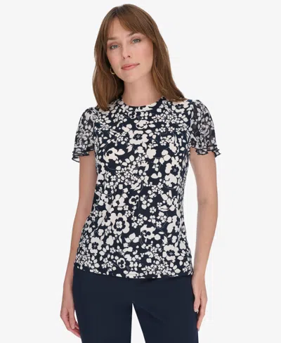 Tommy Hilfiger Women's Blouse With Puff Sleeves In Mdnght,ivr