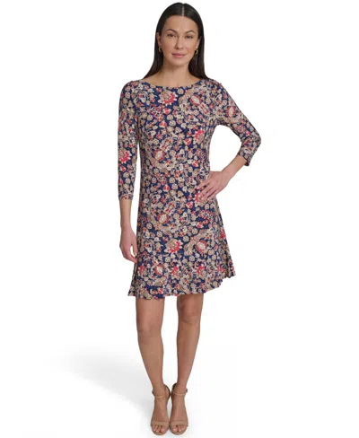 Tommy Hilfiger Women's Boat Neck Pleated Hem Dress In Multi