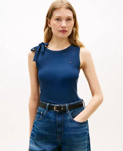 Tommy Hilfiger Women's Bow Detail Crewneck Tank Top In Blue