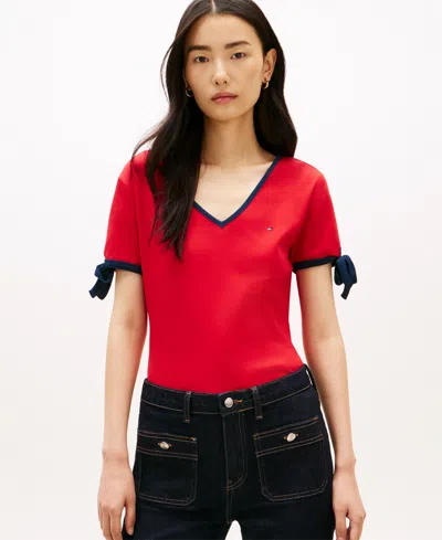 Tommy Hilfiger Women's Bow Detail V-neck T-shirt In Multi