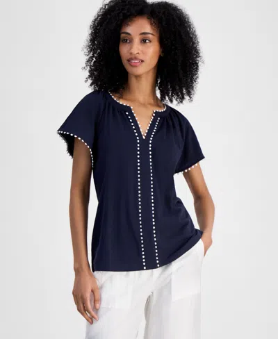 Tommy Hilfiger Women's Bubble-trim Top In Sky Captain