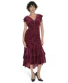 Tommy Hilfiger Women's Burnout Velvet Ruffled High-low Dress In Burgundy