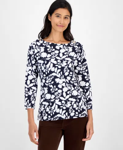 Tommy Hilfiger Women's Button-trim 3/4-sleeve Top In Multi