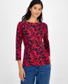 Tommy Hilfiger Women's Button-trim 3/4-sleeve Top In Red