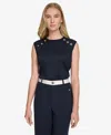 Tommy Hilfiger Women's Button-trim Sleeveless Top In Midnight