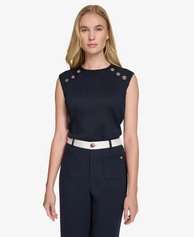 Tommy Hilfiger Women's Button-trim Sleeveless Top In Midnight