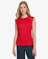 Tommy Hilfiger Women's Button-trim Sleeveless Top In Scarlet