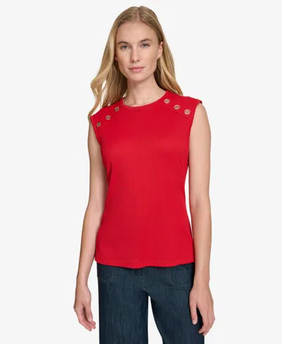 Tommy Hilfiger Women's Button-trim Sleeveless Top In Scarlet