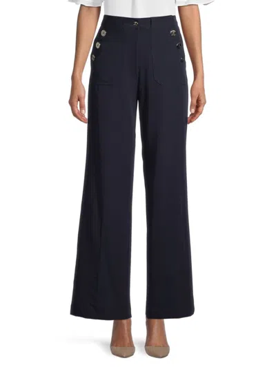 Tommy Hilfiger Women's Button-trim Wide-leg Pants In Midnight