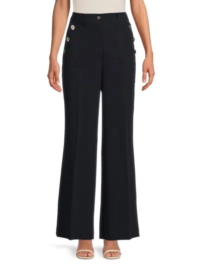 Tommy Hilfiger Women's Button Wide Leg Pants In Midnight