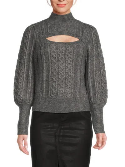 Tommy Hilfiger Women's Cable Knit Cut Out Sweater In Fog Heather Grey