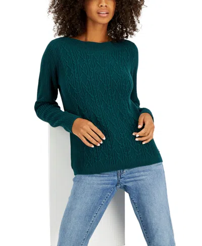 Tommy Hilfiger Women's Boat-neck Cable Knit Cate Sweater In Forest