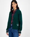 Tommy Hilfiger Women's Cable-knit Varsity Cardigan In Green