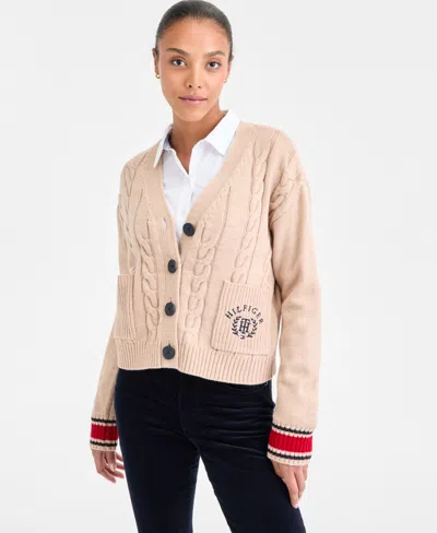 Tommy Hilfiger Women's Cable-knit Varsity Cardigan In Neutral
