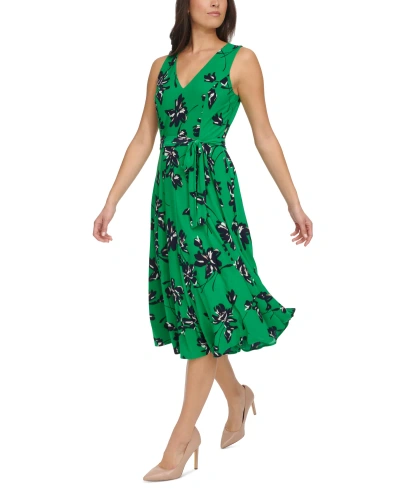 Tommy Hilfiger Women's Camille Floral Faux-wrap Midi Dress In Jolly Green Multi