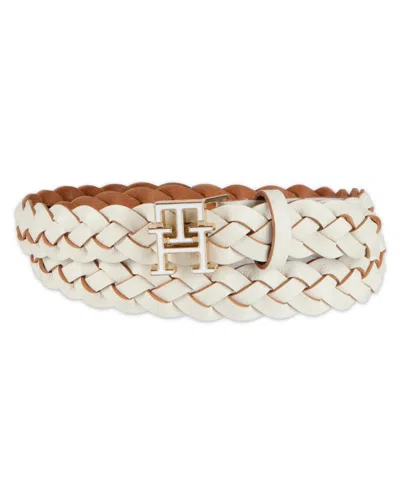 Tommy Hilfiger Women's Casual Braided Leather Belt In White