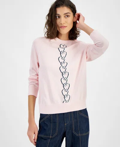 Tommy Hilfiger Women's Chained-heart Raglan Sweater In Pink