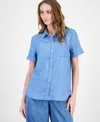 Tommy Hilfiger Women's Chambray Short-sleeve Camp Shirt In Multi