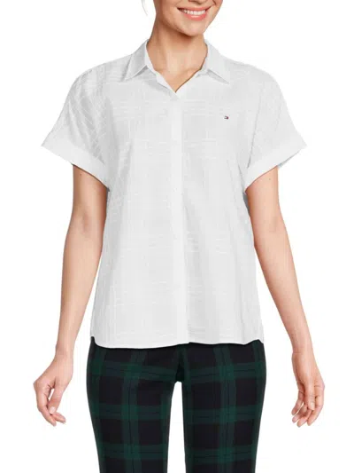 Tommy Hilfiger Women's Check Short Sleeve Shirt In Bright White