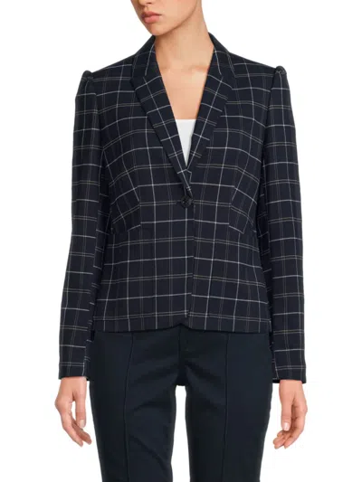 Tommy Hilfiger Women's Checked Peak Lapel Blazer In Navy White