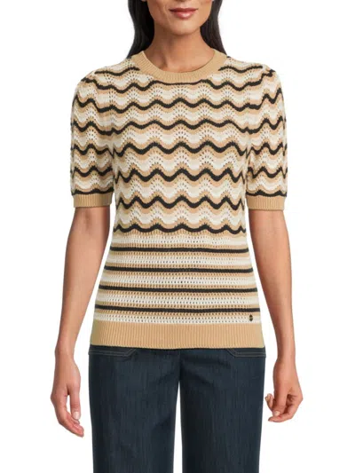 Tommy Hilfiger Women's Chevron & Striped Sweater In Sand