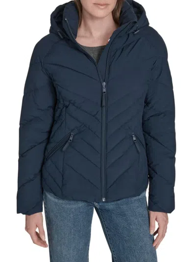 Tommy Hilfiger Women's Chevron-quilted Hooded Puffer Jacket In Blue